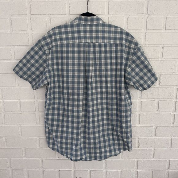Nautica XXL Button Up Short Sleeve Shirt 80s Two Ply Cotton Blue Plaid - Picture 7 of 7